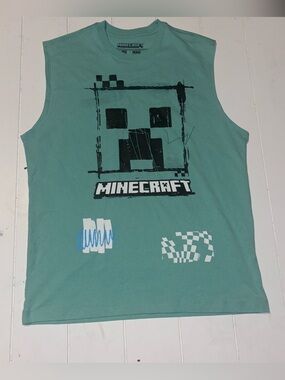 Minecraft Kids Light Green Sleeveless Tank Top Muscle Tee Shirt Boys XXL(18) 2XL